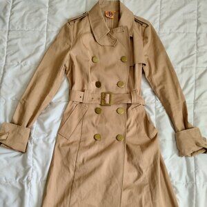 Women's Size 8 TORY BURCH Runway Trench Beige Cotton Long Coat